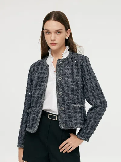 Goelia Wool Blend Tweed Sequins Women Crop Jacket In Multi