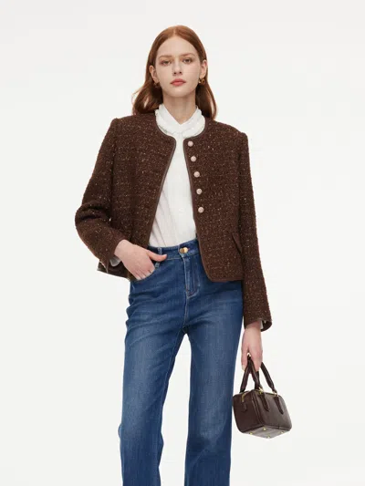 Goelia Wool Blend Tweed Sequins Women Jacket In Dark Brown