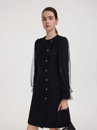Goelia Wool Blend Tweed Sequins Women Long Sleeve Mini Dress In Multi