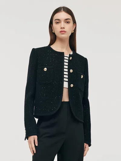 Goelia Wool Blend Tweed Single-breasted Women Crop Jacket In Black