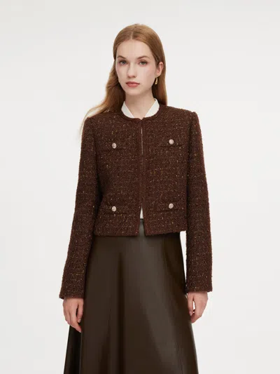 Goelia Wool Blend Tweed Women Cropped Jacket In Brown