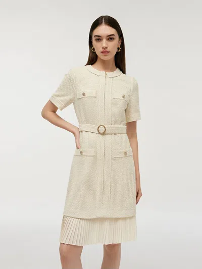 Goelia Wool Blend Tweed Women Mini Dress With Belt In Animal Print