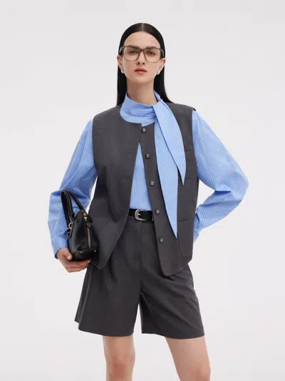Goelia Wool Blend Vest And Blouse Two-piece Set In Blue