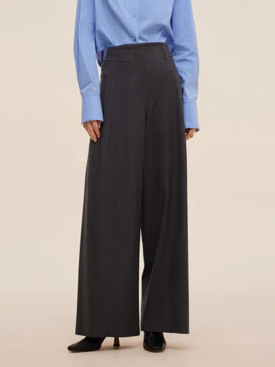 Goelia Wool Blend Women High Waisted Wide Leg Pants In Black