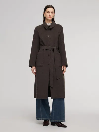 Goelia Wool Camel Hair Blend Double-faced Women Wrap Overcoat In Brown