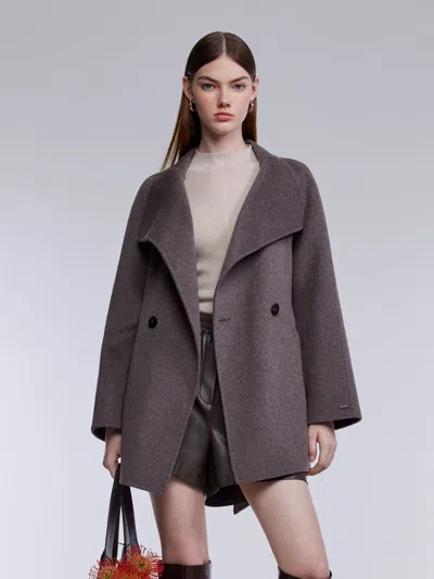 Goelia Wool Cashmere Blend Double-faced Women Wrap Coat In Gray