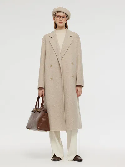 Goelia Wool Cashmere Herringbone Double-faced Unisex Coat In Brown