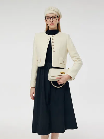 Goelia Wool Crop Jacket And Midi Dress Two-piece Set In White
