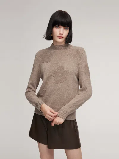 Goelia Wool Jacquard Mock Neck Women Sweater In Brown