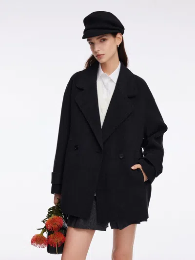 Goelia Wool Yak Blend Double-faced Unisex Coat In Black