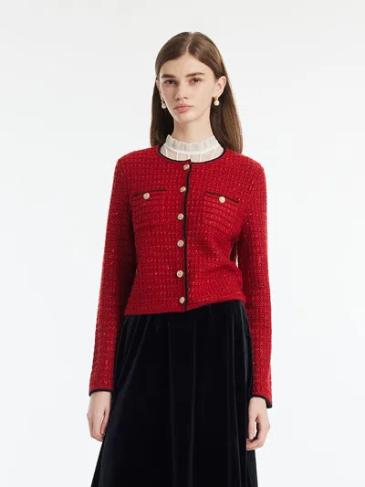Goelia Wool-blend Sequins Knitted Women Cardigan In Red