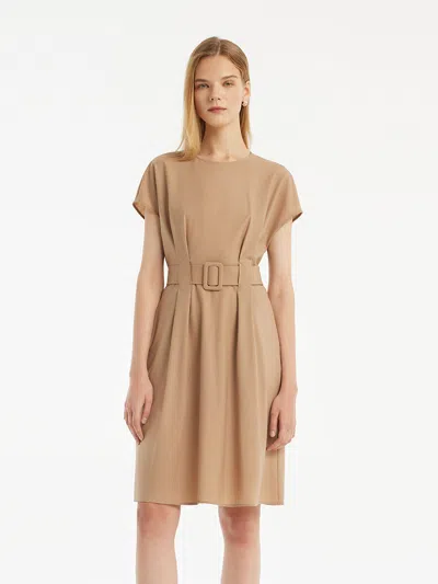 Goelia Wool-silk Blend Women Mini Dress With Belt In Brown