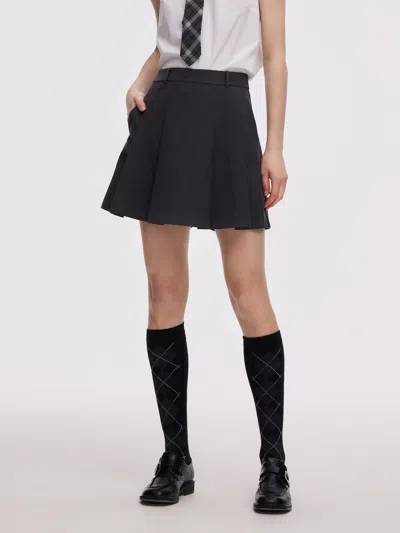 Goelia Worsted Wool Blend Pleated A-line Women Culotte Skirt In Black