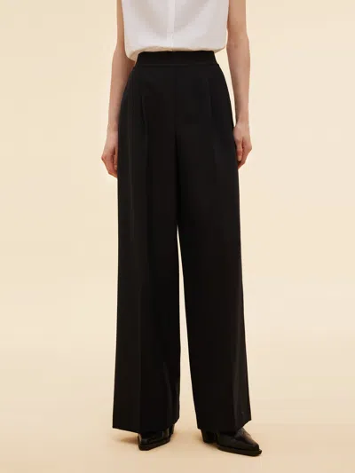 Goelia Worsted Wool Blend Straight Wide Leg Women Pants In Black