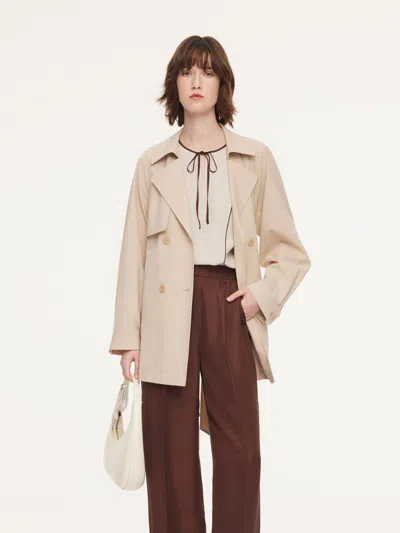 Goelia Worsted Wool Blend Women Mid Length Wrap Trench Coat In Nude