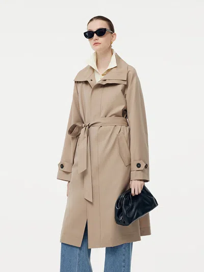 Goelia Worsted Wool Blend Women Self Tie Belt Trench Coat In Multi