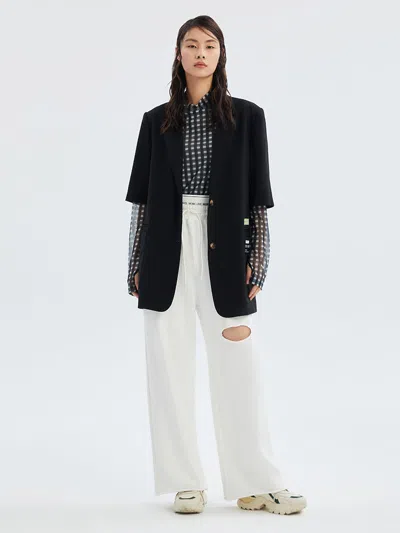 Goelia Worsted Wool Short Sleeve Women Blazer In Black