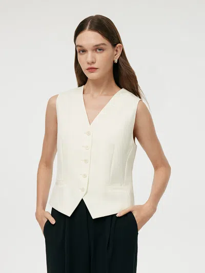 Goelia Worsted Wool Single-breasted Women Vest In White