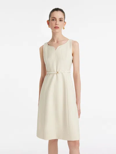 Goelia Worsted Wool Women Mini Vest Dress With Belt In White