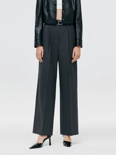 Goelia Worsted Wool Women Wide Leg Pants With Leather Belt In Black