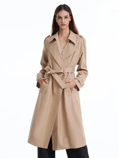 Goelia Worsted Woolen Trench Coat With Belt In Brown