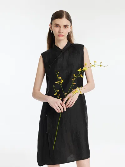 Goelia Xiang Yun Silk Asymmetric Hem Women Qipao Mini Dress In Black