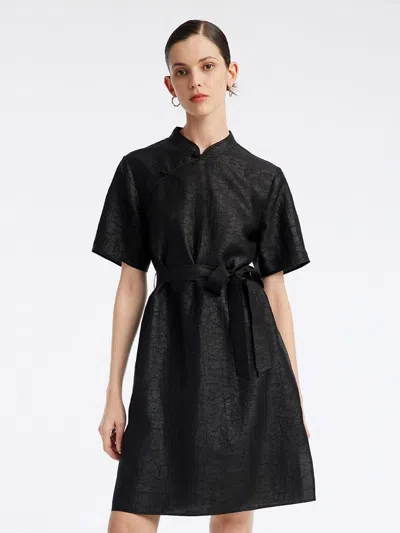 Goelia Xiang Yun Silk Mandarin Collar Cheongsam Qipao Mini Dress In Black