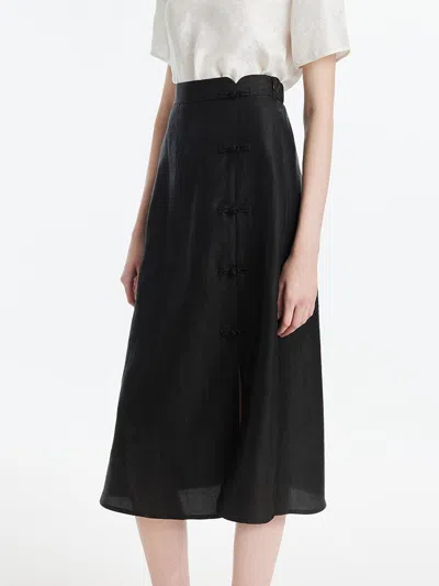Goelia Xiang Yun Silk New-chinese Style Slit Women Skirt In Black