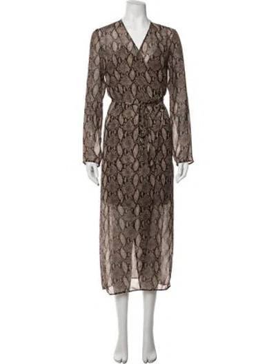 Pre-owned Goen J Animal Print Midi Length Dress In Brown
