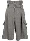 Goen J Belted Paperbag-waist Bermuda Shorts In Grey