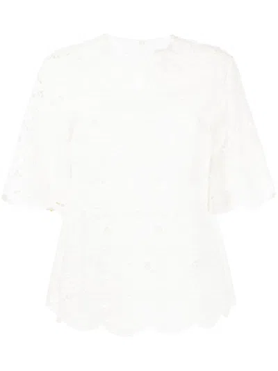 Goen J Broderie-anglaise Floral Knitted Top In White