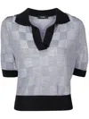 Goen J Checkerboard-print Short-sleeved Top In Black