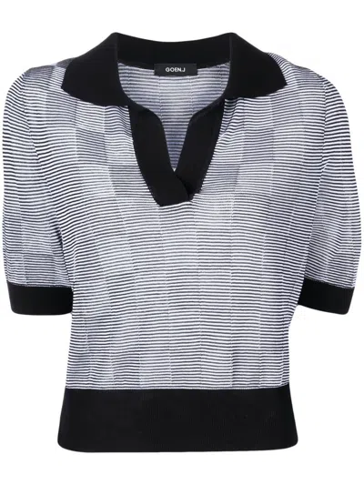 Goen J Checkerboard-print Short-sleeved Top In Black