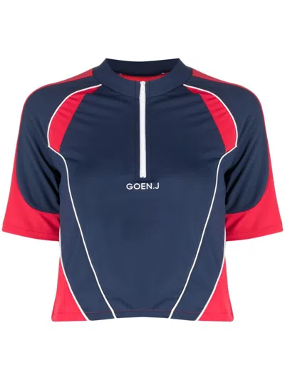 Goen J Colour-block Logo-embroidered Top In Blau