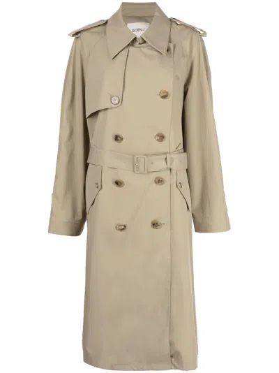 GOEN J CONTRAST-PANEL DOUBLE-BREASTED TRENCH COAT