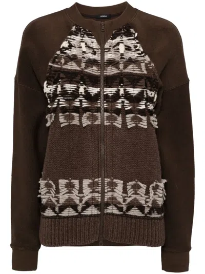 Goen J Contrast Zip-up Cardigan In Brown