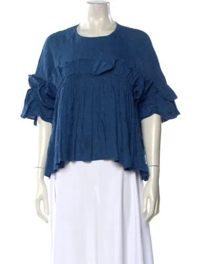 Pre-owned Goen J Crew Neck Short Sleeve Blouse In Blue