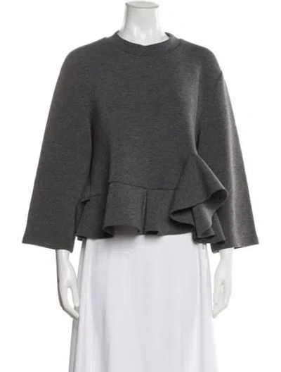 Pre-owned Goen J Crew Neck Three-quarter Sleeve Top In Gray