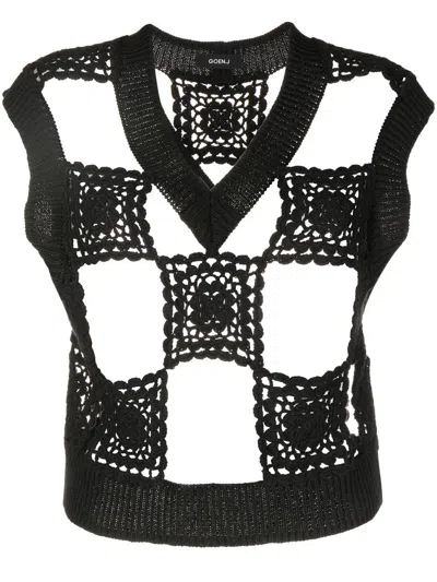 Goen J Crochet Detail Knitted Vest In Black