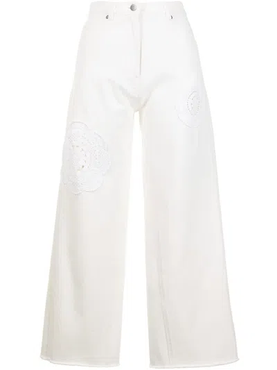 Goen J Crochet-detail Wide-leg Jeans In White