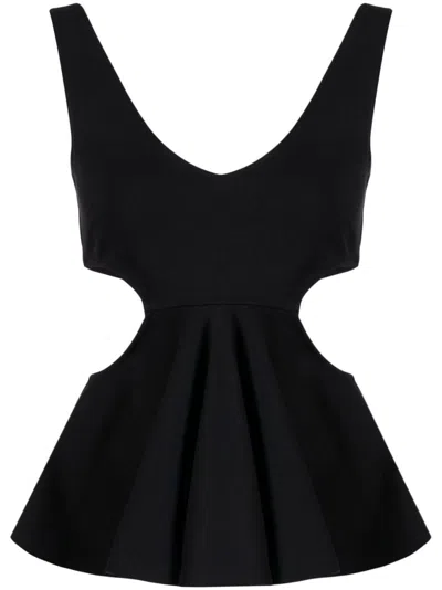 Goen J Cut-out Ruffled Top In Black