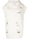 Goen J Distressed Effect Sleeveless Hoodie In White