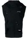 Goen J Distressed Sleeveless Hoodie In Black