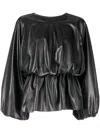 Goen J Faux-leather Draped Top In Black