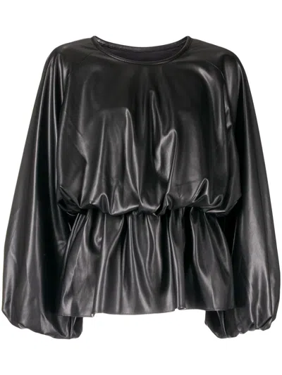 Goen J Faux-leather Draped Top In Black