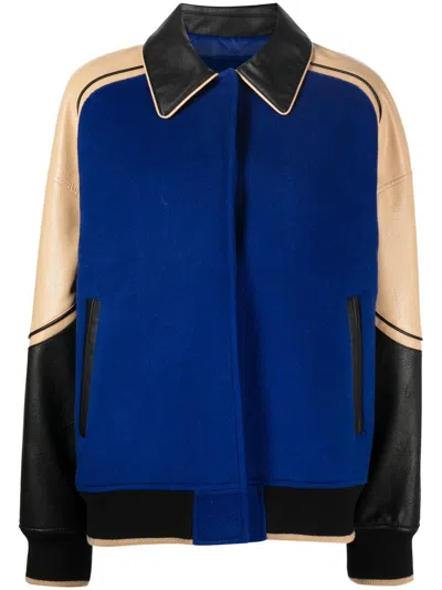 Goen J Faux-leather Trim Wool Jacket In Blue