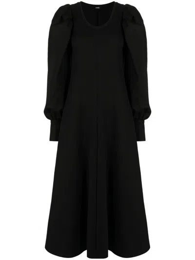 Goen J Flared Puff-sleeve Dress In Black