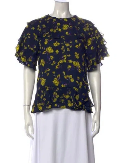 Pre-owned Goen J Floral Print Crew Neck Top In Blue
