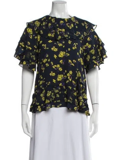 Pre-owned Goen J Floral Print Crew Neck Top In Blue