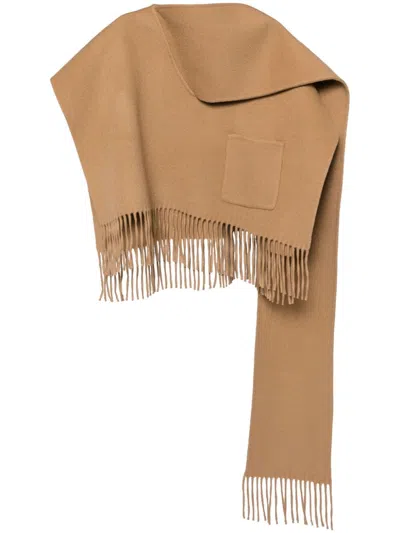 Goen J Fringed Muffler Poncho In Neutrals